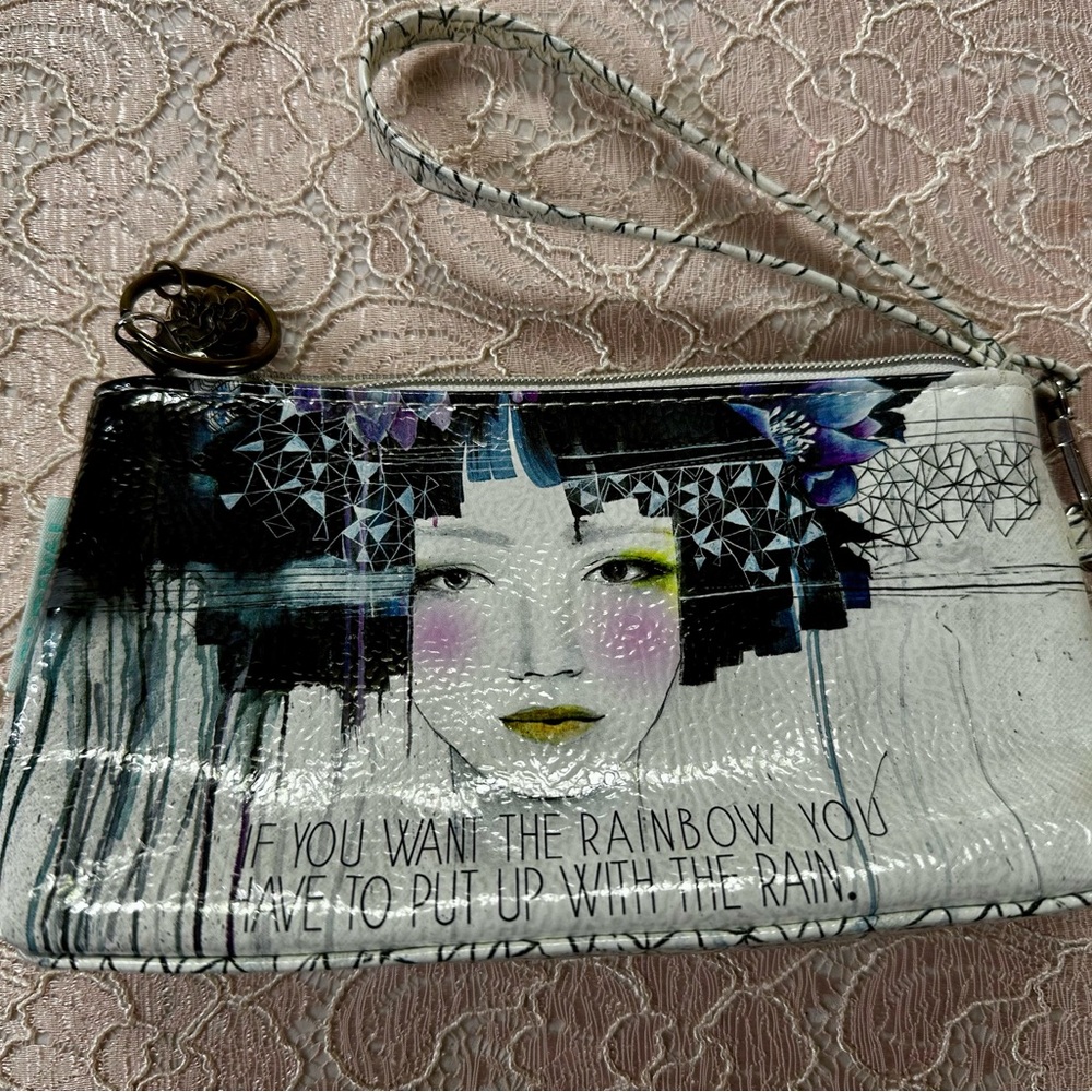 Papaya Black and White Artistic Clutch Wristlet